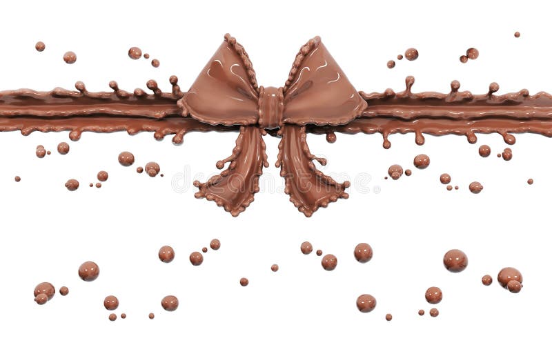Schizzo di cioccolato regalo di prua di cioccolato nastro di cioccolato isolato 3d rendering illustrazione vettoriale
