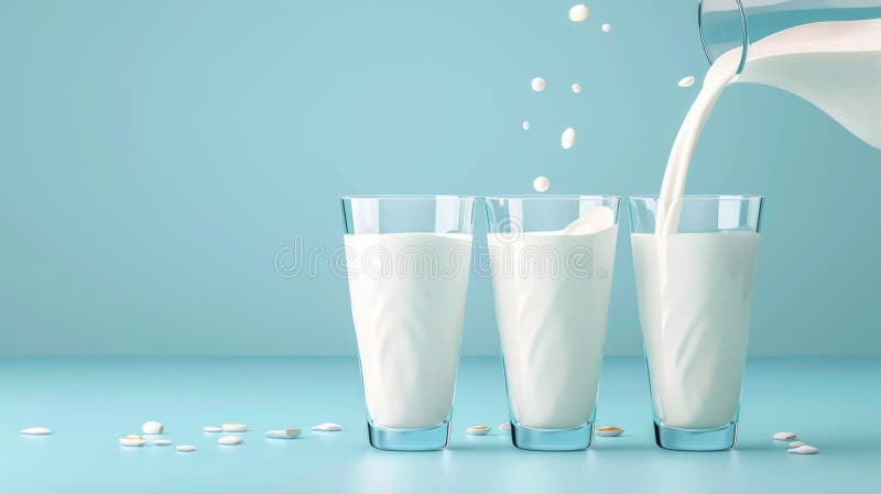Schizzo di latte fresco in vetro su fondo blu illustrazione vettoriale