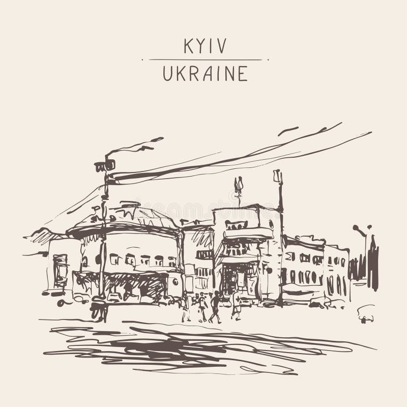Schizzo digitale in bianco e nero originale di Kyiv, La della città dell'Ucraina illustrazione vettoriale Schizzo digitale in bianco e nero originale di Kyiv, La della città dell'Ucraina illustrazione vettoriale