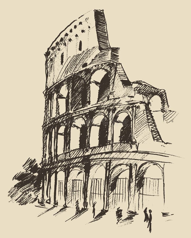 Schizzo Roma D'iscrizione Disegnata A Mano Del Colosseo Illustrazione  Vettoriale - Illustrazione di dissipato, icona: 87615518