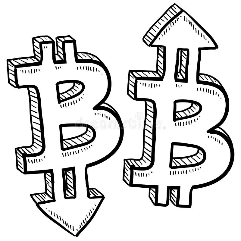 Schiță valoare monedă digitală bitcoin vector illustration
