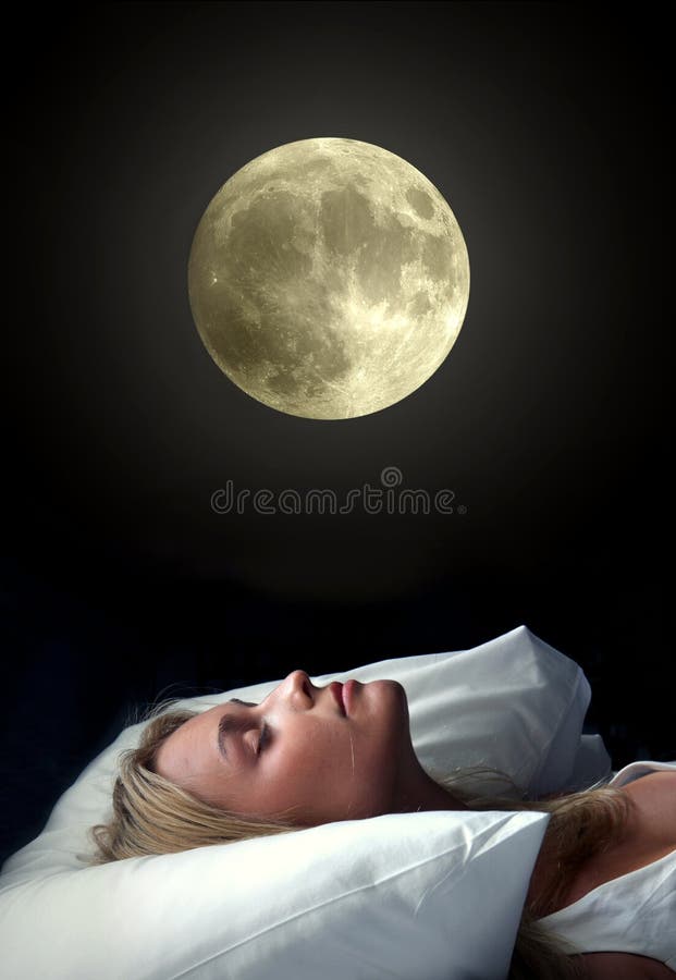 Beautiful woman sleeping on the snowy pillow and with the moon on the background. Beautiful woman sleeping on the snowy pillow and with the moon on the background