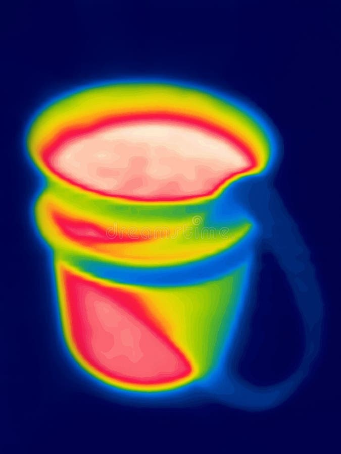 Mug with a hot drink. Image from thermal imager device. Mug with a hot drink. Image from thermal imager device