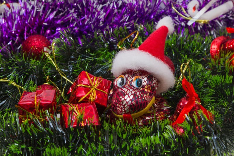 Schlange- und Weihnachtsgeschenke stockfoto