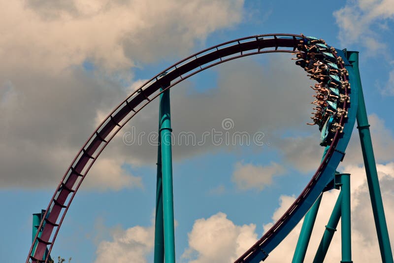 Orlando, Florida; August 25, 2018 Loop rollercoaster fun ride at amusement park at Seaworld funfair. Orlando, Florida; August 25, 2018 Loop rollercoaster fun ride at amusement park at Seaworld funfair.