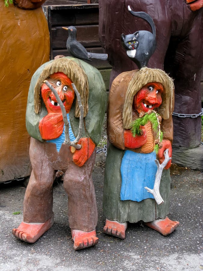 Statues of a couple wooden trolls in Romsdalen, Norway. Statues of a couple wooden trolls in Romsdalen, Norway