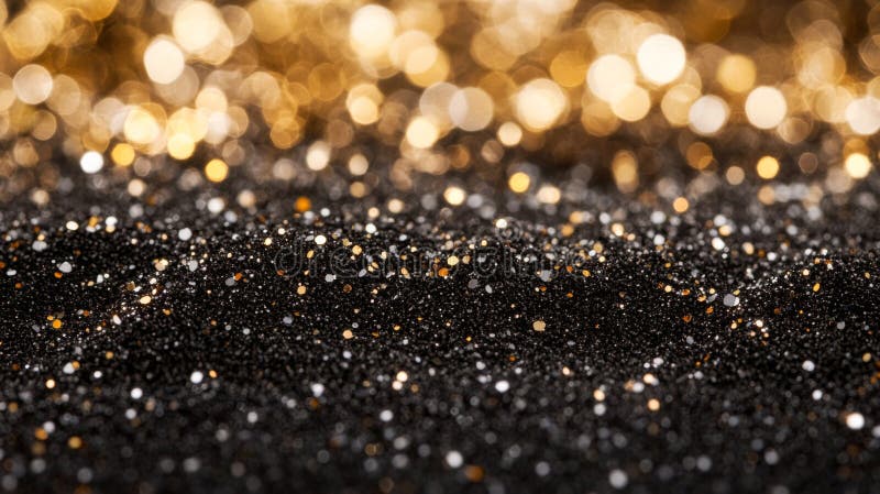 Schließen Sie den Hintergrund der schimmernden Schwarz-Gold-Glitter-Textur mit Bokeh-Lichteffekten an vektor abbildung