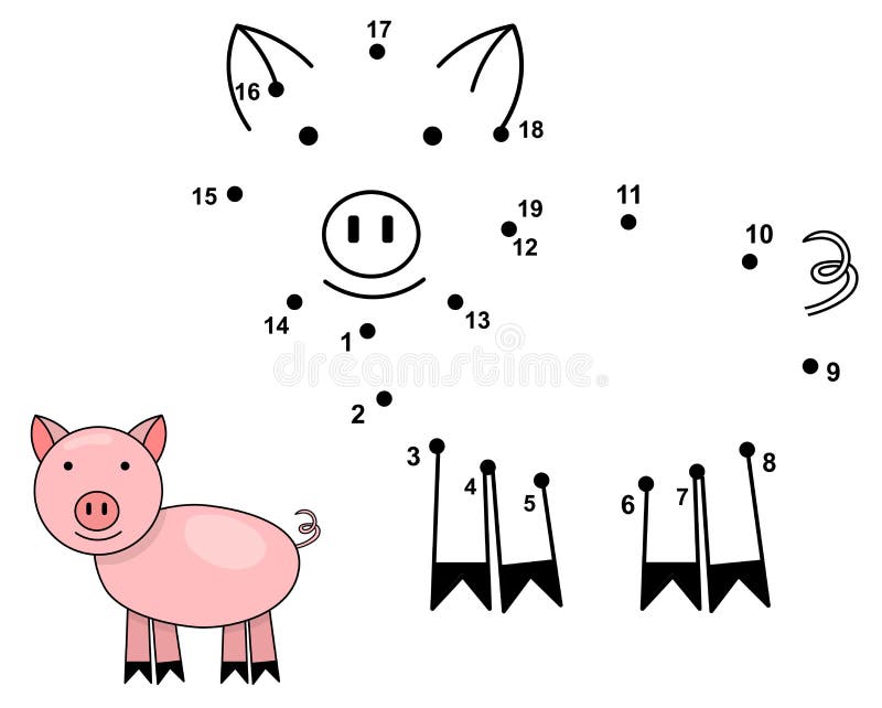 Schließen Sie die Punkte an, um das nette Schwein zu zeichnen Pädagogisches Zahlenspiel