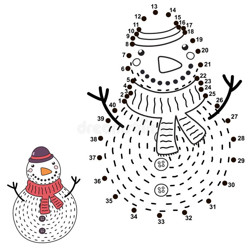 Schlie?en Sie die Punkte an und zeichnen Sie einen lustigen Schneemann stock abbildung Schlie?en Sie die Punkte an und zeichnen Sie einen lustigen Schneemann stock abbildung