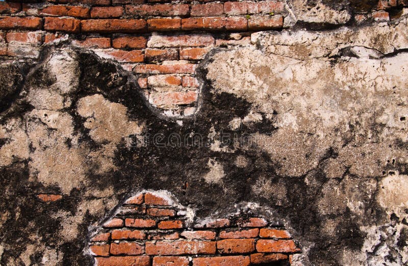Schließen Sie oben von den lokalisierten alten Backsteinmauern, die mit grauem Mörser in Ayutthaya nahe Bangkok, Thailand geregel lizenzfreie stockbilder Schließen Sie oben von den lokalisierten alten Backsteinmauern, die mit grauem Mörser in Ayutthaya nahe Bangkok, Thailand geregel lizenzfreie stockbilder