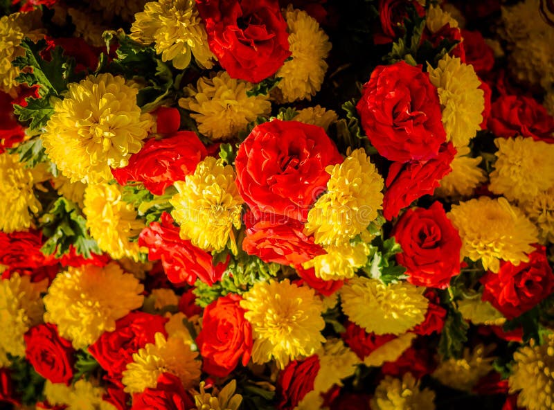 Schließen Sie oben von gelben und roten Blumen an Kr-Markt in Bangalore In Bangalore