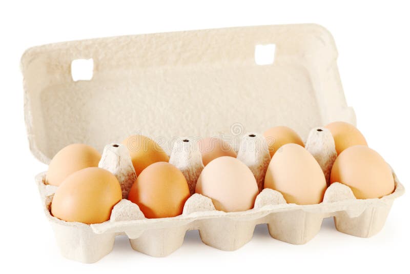 Schließen Sie oben von zehn braunen Eiern im Pappbehälter stockbild Schließen Sie oben von zehn braunen Eiern im Pappbehälter stockbild