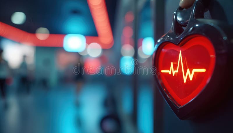 Schließung des Herzfrequenzmonitors in Form eines Herzens mit gesunden Herzrhythmusstörungen während des Fitnessstudiums. Gesundhe vektor abbildung