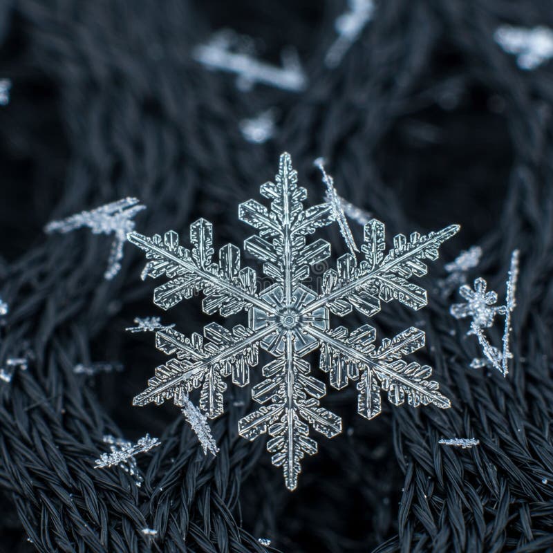 Schließung einer komplizierten Schneeflocke mit sechseckiger Symmetrie und zartem Eis lizenzfreie abbildung