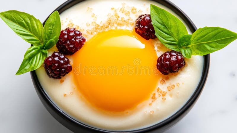Schließung einer Schüssel Jogurt mit Eigelb und Beeren oben lizenzfreie abbildung
