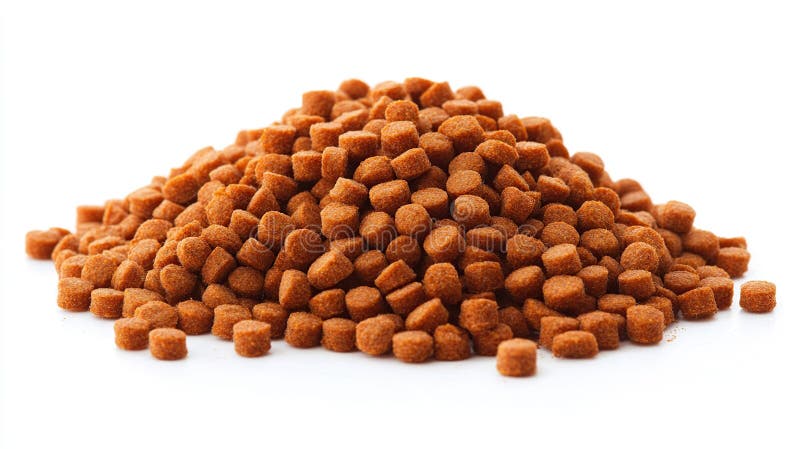 Schließung eines kleinen, braunen, zylindrischen Hengstes mit Kibble vor weißem Hintergrund 1 stock abbildung