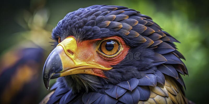 Schließung eines mächtigen Bateleur Adlers ein atemberaubendes Portrait eines gefährdeten afrikanischen Raptors stock abbildung
