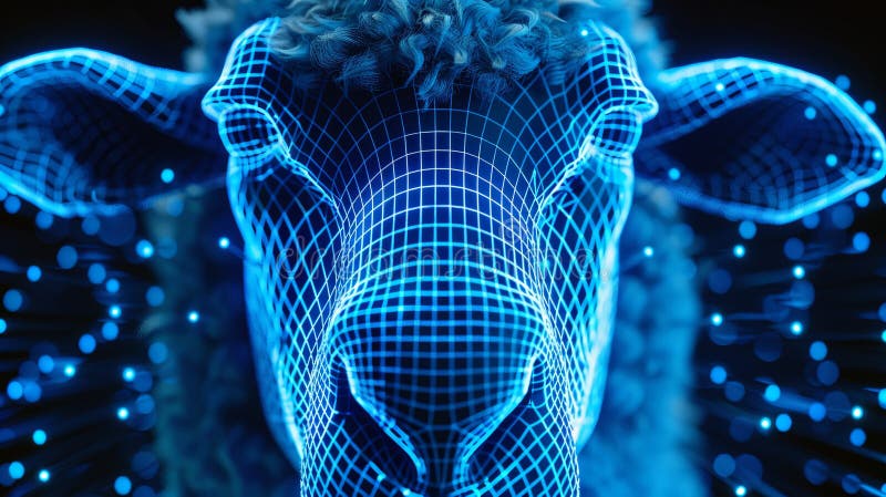 Schließung eines Schaftgesichts im Gitterstil. mehrsprachiges computergeneriertes Bild. Gesichtserkennungsgitter vektor abbildung