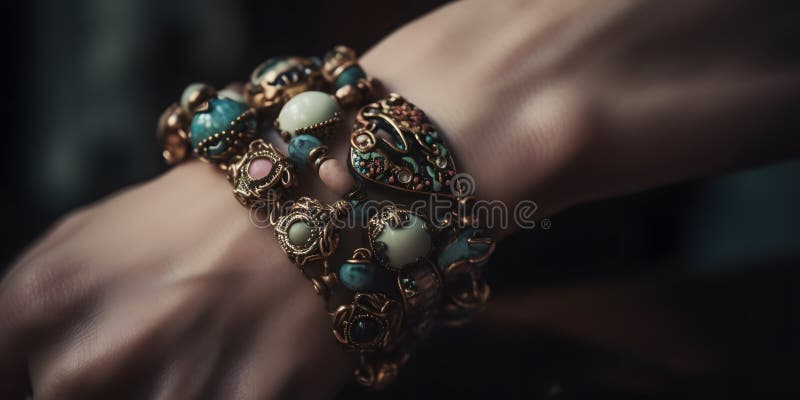 Schließung eines weiblichen modischen Armband mit einer generativen ai stock abbildung