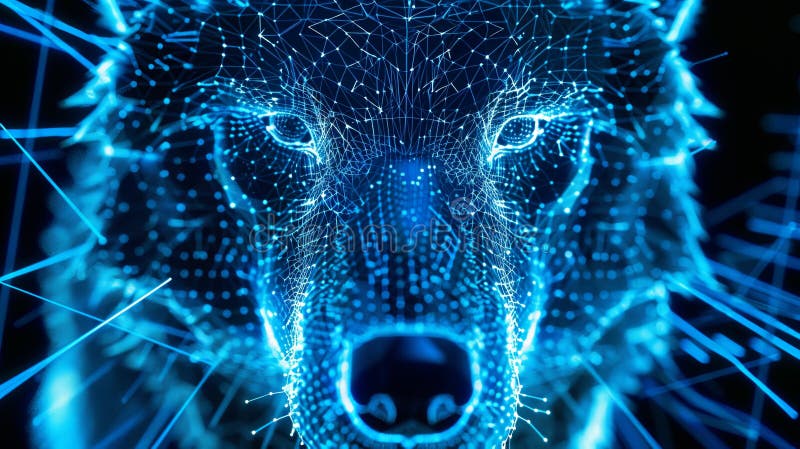 Schließung eines Wolfsmuzzles im Gitterstil. mehrsprachiges computergeneriertes Bild. Tier mit Gesichtserkennungsgitter. vektor abbildung