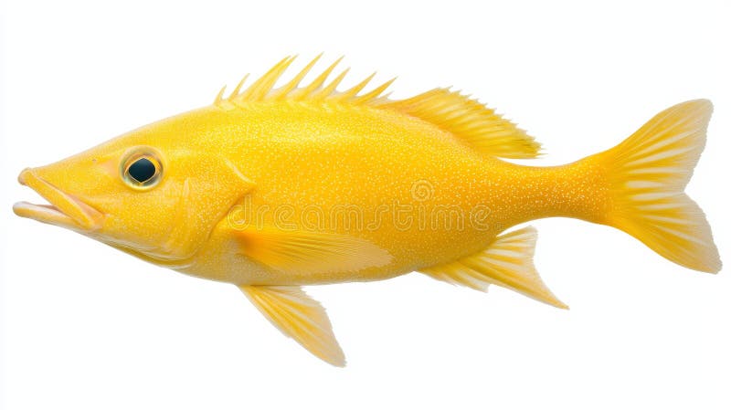 Schließung lebendiger gelber Fische mit auffallendem schwarzem Auge in einem aquatischen Umfeld stock abbildung