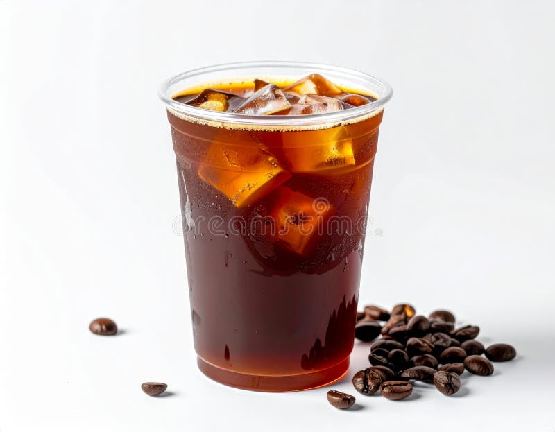 Schließung von erfrischendem Eiskaffee mit Eis und Kaffeebohnen ein Sommer erfrischend erfrischend lizenzfreie abbildung
