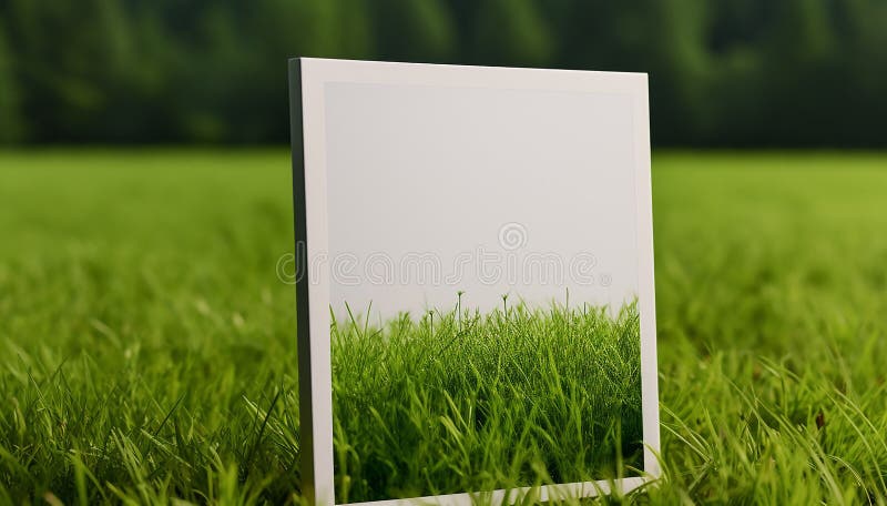 Schließung von Spockup-Signaturen. Reklametafeln auf dem Gras. Grundstücksverkaufskonzept. Leervorlage weißer Werbetafelplatz auf lizenzfreie abbildung