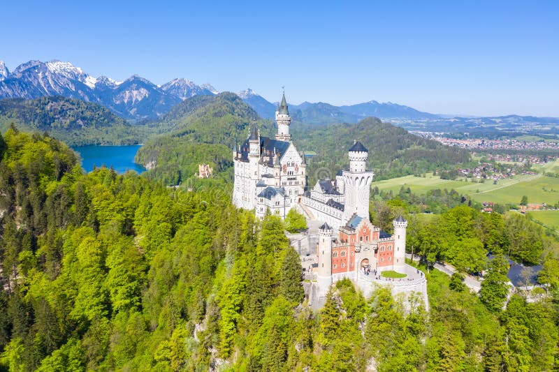 Schloss Neuschwanstein castle aerial view architecture Alps landscape Bavaria Germany travel