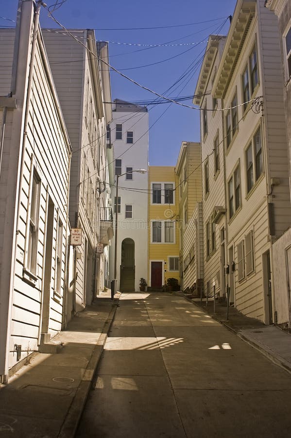 This is a picture of a narrow San Francisco Street. This is a picture of a narrow San Francisco Street