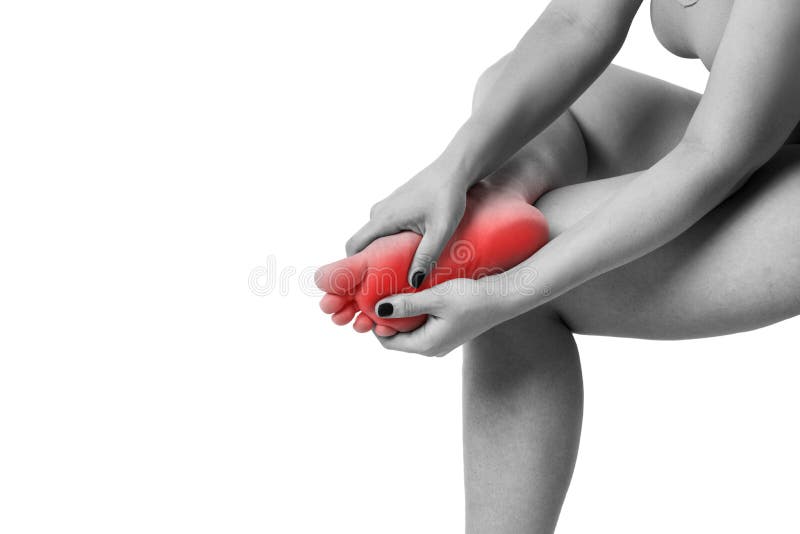 Schmerzen Sie in Frau ` s Beinen, Massage von den weiblichen Füßen, die auf weißem Hintergrund lokalisiert werden stockbilder Schmerzen Sie in Frau ` s Beinen, Massage von den weiblichen Füßen, die auf weißem Hintergrund lokalisiert werden stockbilder