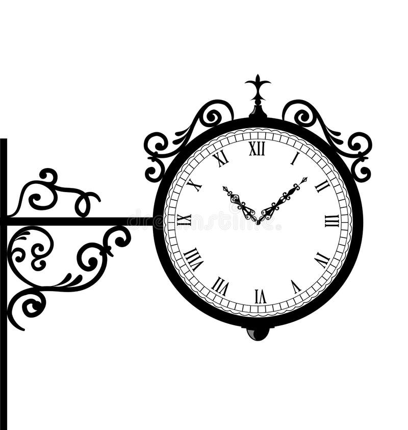 Schmieden der Retro- Uhr mit Vignettenpfeilen lizenzfreie abbildung Schmieden der Retro- Uhr mit Vignettenpfeilen lizenzfreie abbildung