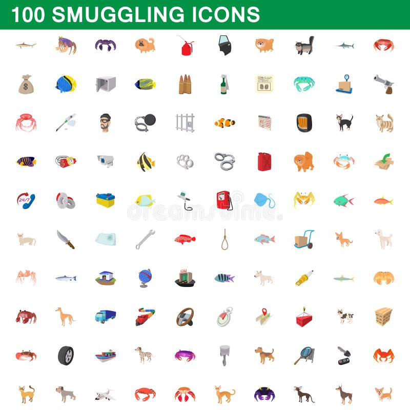 100 Schmuggelikonen eingestellt, Karikaturart vektor abbildung 100 Schmuggelikonen eingestellt, Karikaturart vektor abbildung
