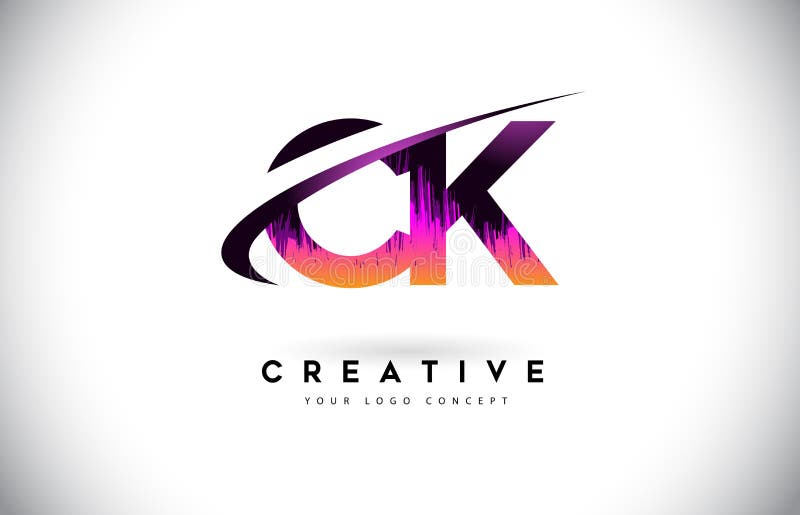 Schmutz-Buchstabe-Logo CK C K mit purpurrotem vibrierendem Farbdesign Cre