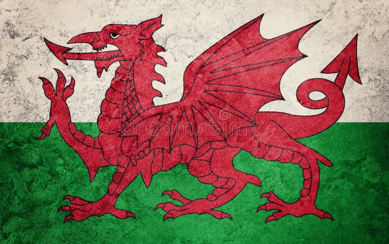 Grunge Welsh flag. Welsh flag with grunge texture. Grunge flag. Grunge Welsh flag. Welsh flag with grunge texture. Grunge flag.