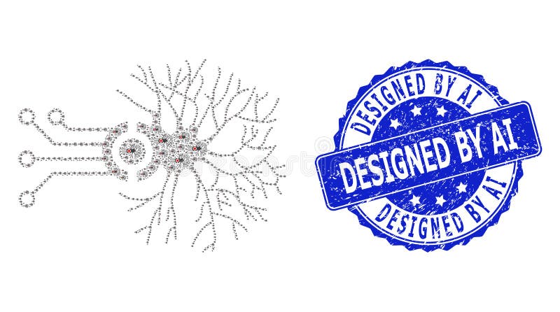 Schmutz Ziel durch ai-Rundensiegelstempels und Verbindungsikonencollage des -rekursion digitale neuronale lizenzfreie abbildung