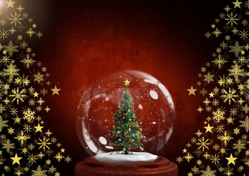 Digital composite of Snow globe and Snowflake Christmas tree pattern shape. Digital composite of Snow globe and Snowflake Christmas tree pattern shape