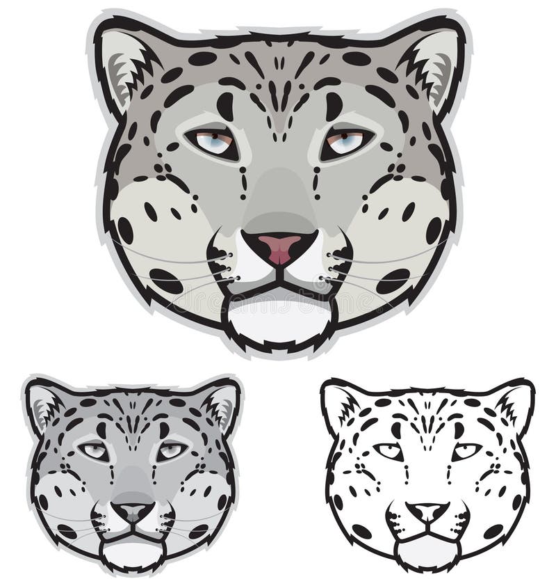 Illustration of snow leopard faces in color, grayscale and black and white. Illustration of snow leopard faces in color, grayscale and black and white.