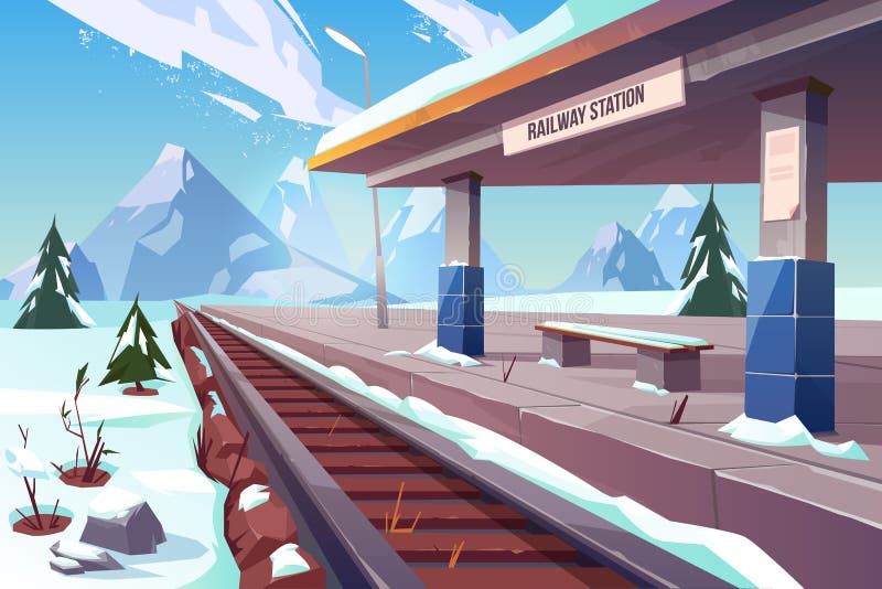 Schneebedeckte Landschaft des Bahnhofsgebirgswinters