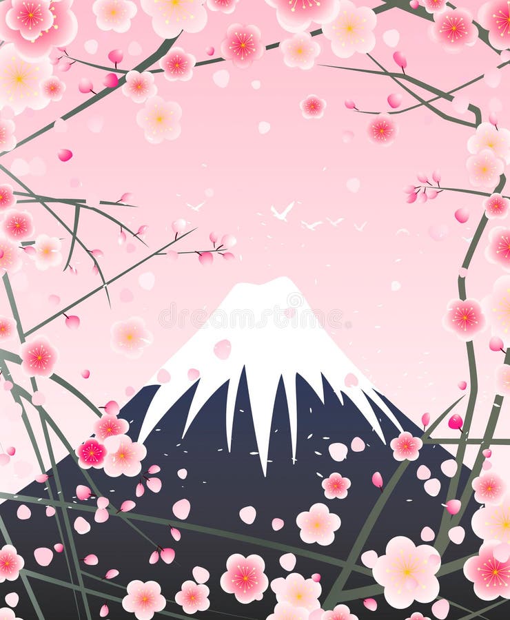 The vector snow mountain and cherry blossom pattern, created by adobe illustrator CS. The vector snow mountain and cherry blossom pattern, created by adobe illustrator CS