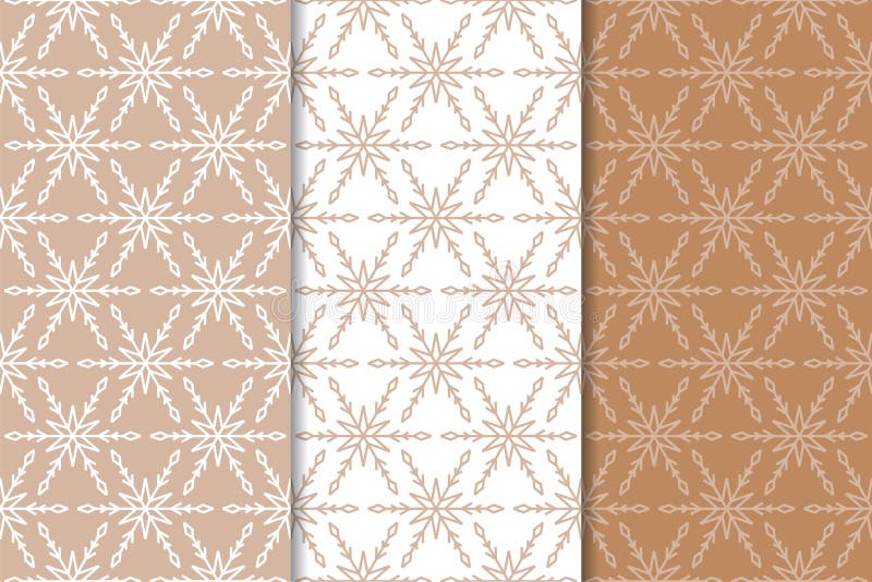 Schneeflocken Nahtlose Muster Satz beige Winterverzierungen stock abbildung Schneeflocken Nahtlose Muster Satz beige Winterverzierungen stock abbildung
