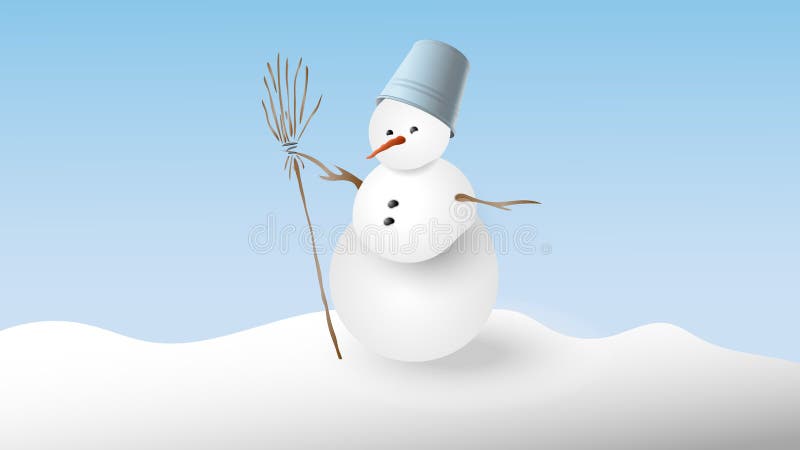 Schneemann mit einem Eimer auf seinem Kopf und einem Besen lizenzfreie abbildung Schneemann mit einem Eimer auf seinem Kopf und einem Besen lizenzfreie abbildung