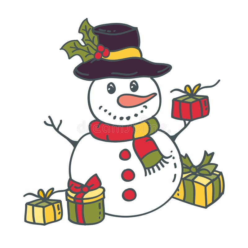 Schneemann mit Geschenken Auch im corel abgehobenen Betrag vektor abbildung Schneemann mit Geschenken Auch im corel abgehobenen Betrag vektor abbildung