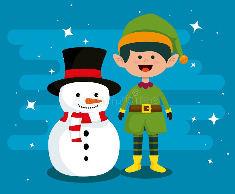 Schneemann und Elfe, zum von frohen Weihnachten zu feiern lizenzfreie abbildung Schneemann und Elfe, zum von frohen Weihnachten zu feiern lizenzfreie abbildung