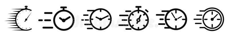 Schnelle Stoppuhr Linie Symbole gesetzt. Schnellschluss. Versanddienst. Dringlichkeitszeit des Uhrensymbols lizenzfreie abbildung