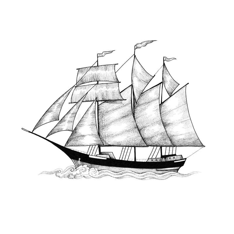 Schoener, varend schip die op de golven glijden royalty-vrije illustratie Schoener, varend schip die op de golven glijden royalty-vrije illustratie