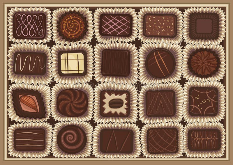 Vector illustration of chocolate assortment in a box. Vector illustration of chocolate assortment in a box