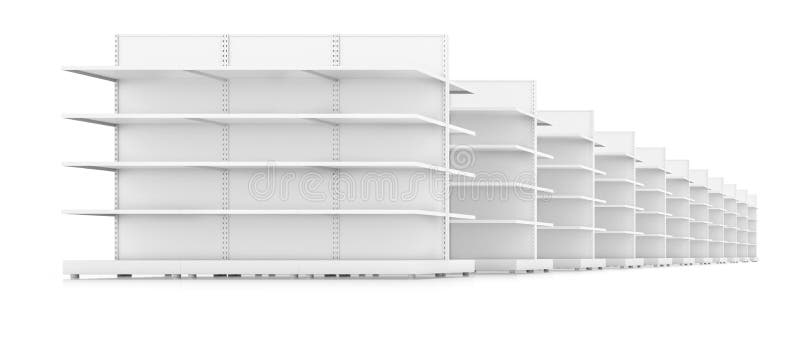 Schone witte rekkenplanken voor producten het tonen stock foto Schone witte rekkenplanken voor producten het tonen stock foto