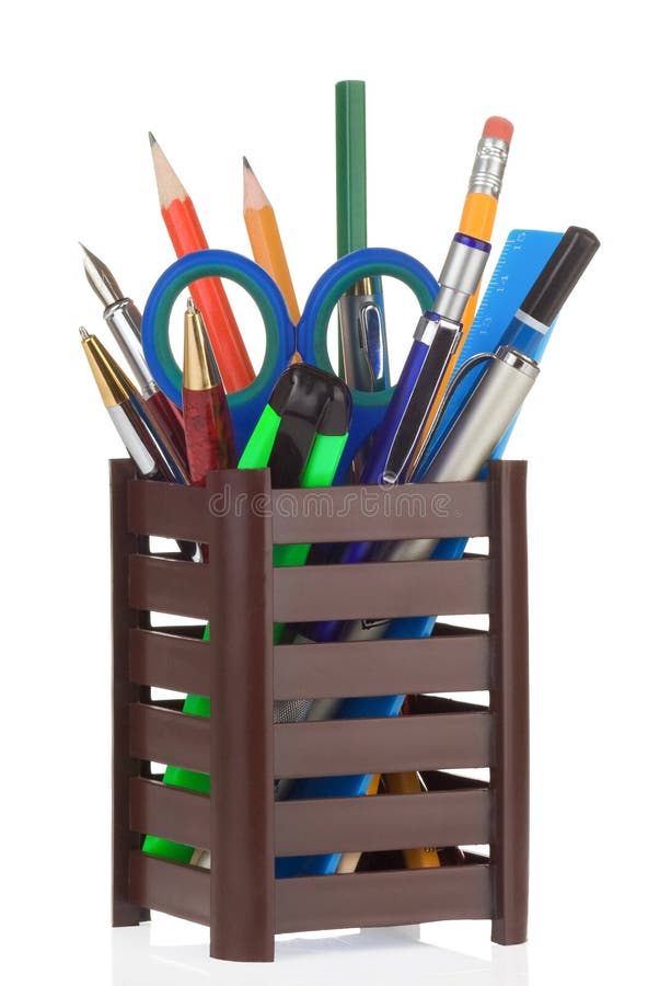 School Accessories in Holder on White Stock Photo Image of accessory