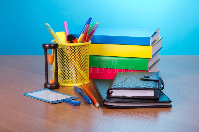 School accessories stock image. Image of book, blue, black 35172367
