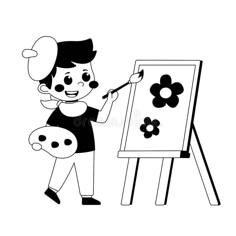 https://thumbs.dreamstime.com/b/school-activity-character-black-white-little-boy-painting-picture-easel-kids-hobby-creative-vector-illustration-218841872.jpg